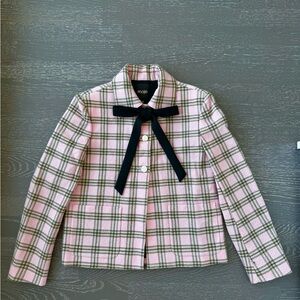 Maje wool plaid jacket with bow